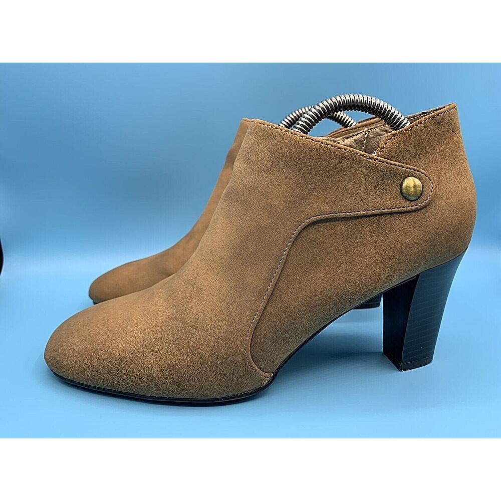 LIFE STRIDE Brown Tan Suede Zip Up Ankle Boots High Heel Booties Women's Sz 8 M